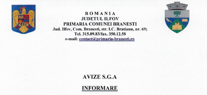 AVIZE S.G.A. Informare – Primaria Comunei Branesti