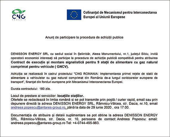 Anunt de participare la procedura de achizitii publice