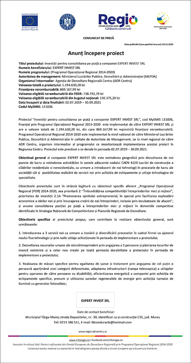 Anunț începere proiect