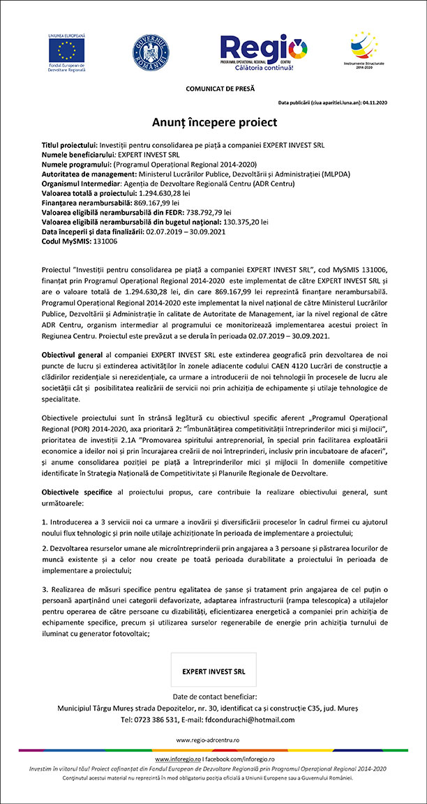 Anunț începere proiect
