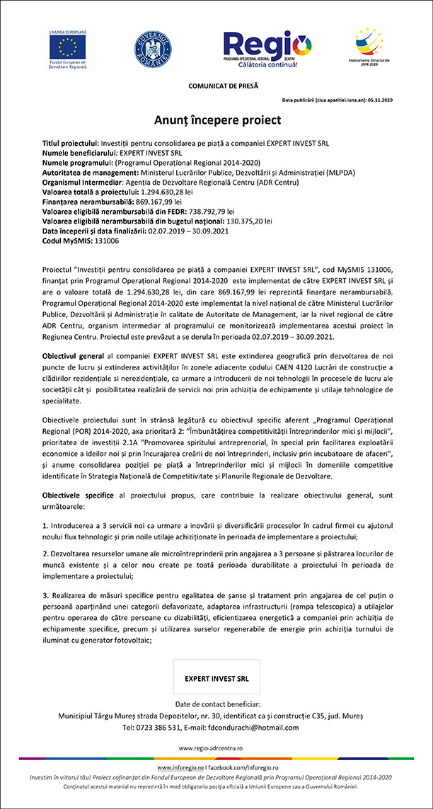 Anunț începere proiect