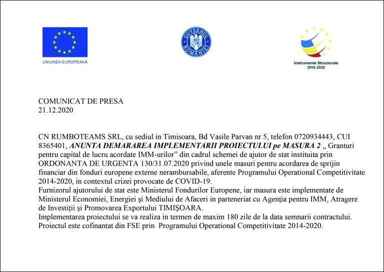 Comunicat de presa – CN RUMBOTEAMS SRL