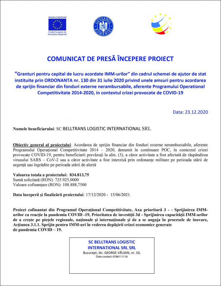 Comunicat de presa incepere proiect