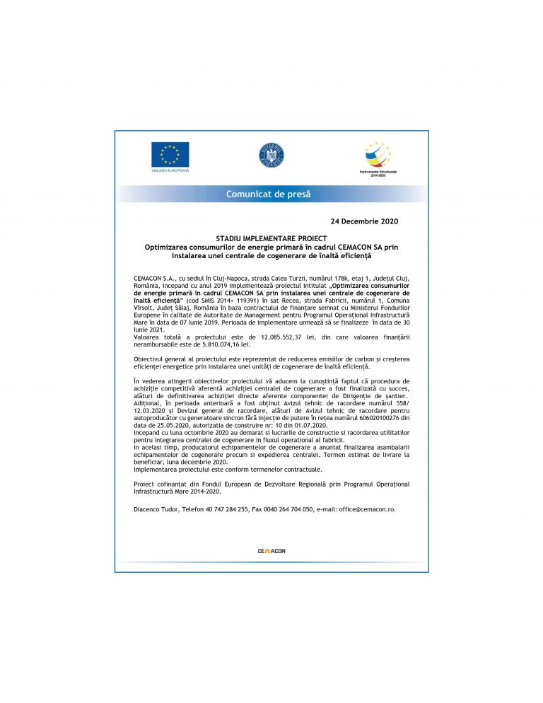 Stadiu implementare proiect