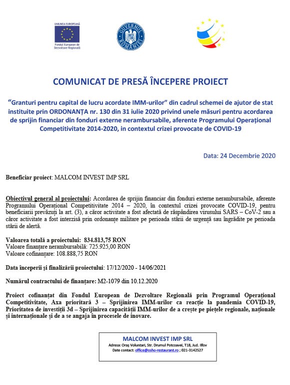 Comunicat de presă ȋncepere proiect