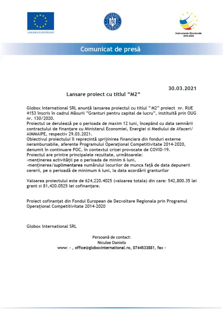 Lansare proiect cu titlul ”M2”