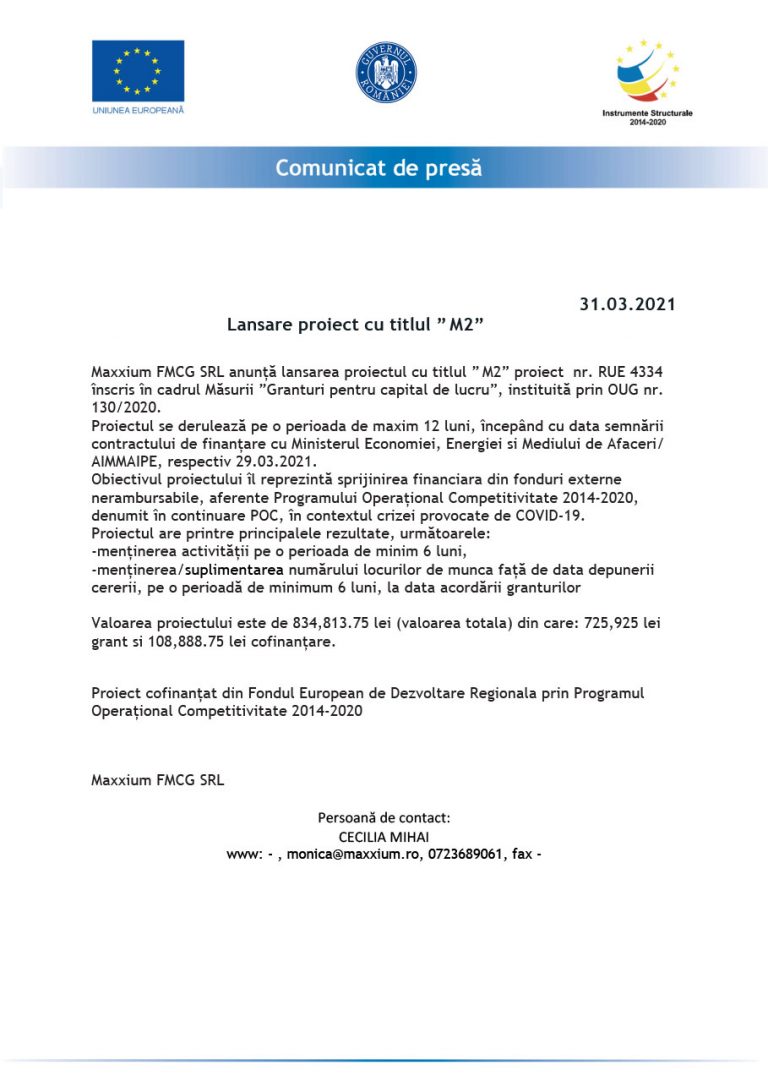 Comunicat de presa MAXXIUM FMCG SRL