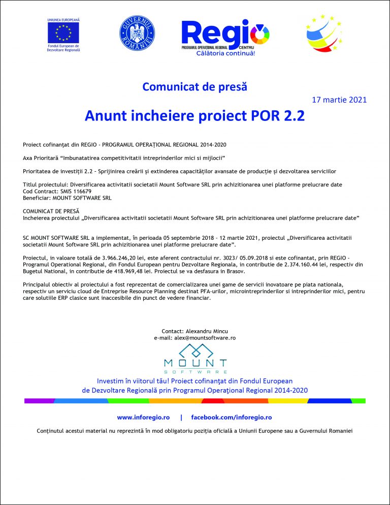 Comunicat de presă MOUNT SOFTWARE SRL