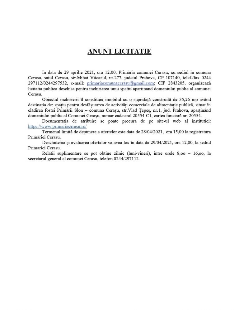 Anunt licitatie