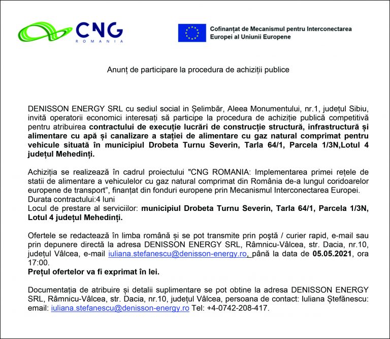 Anunț de participare DENISSON ENERGY SRL