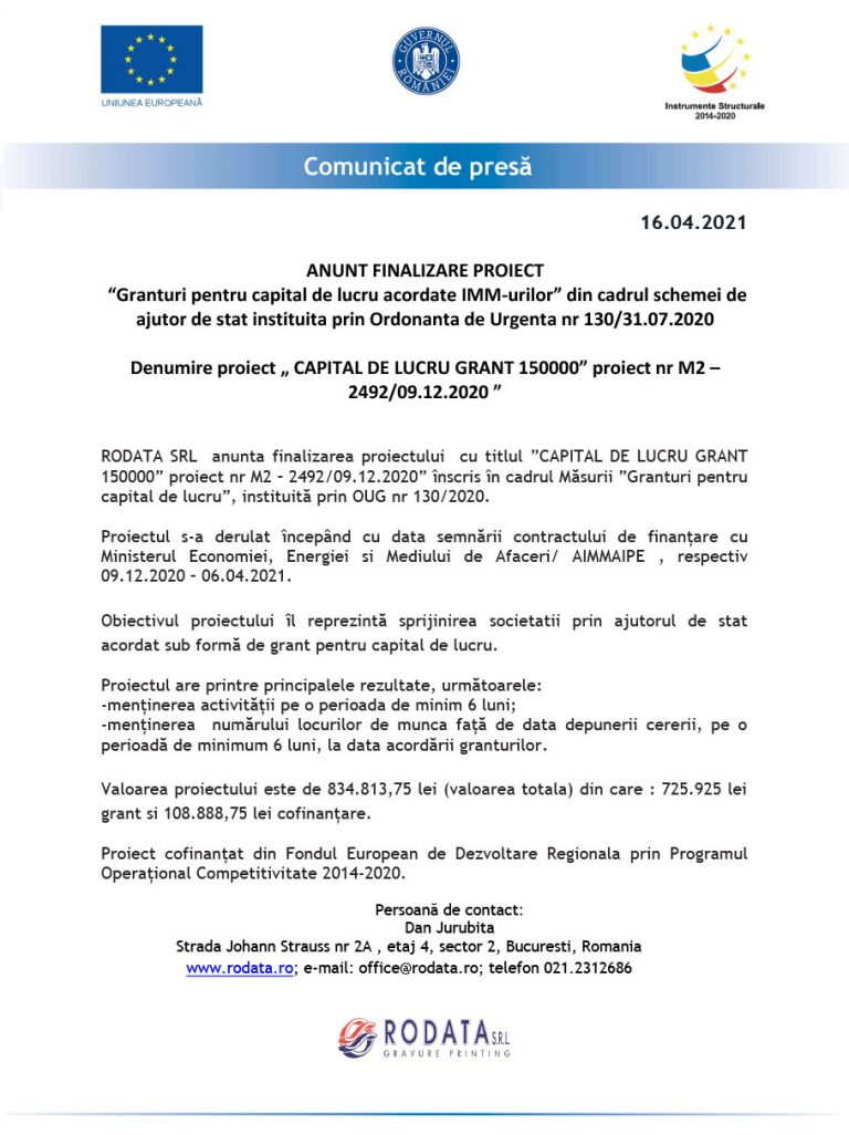 Comunicat de presa RODATA SRL