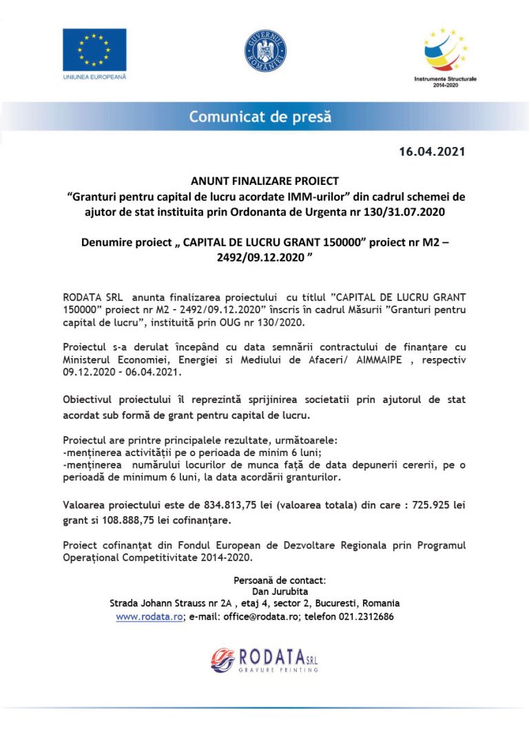 Comunicat de presa RODATA SRL