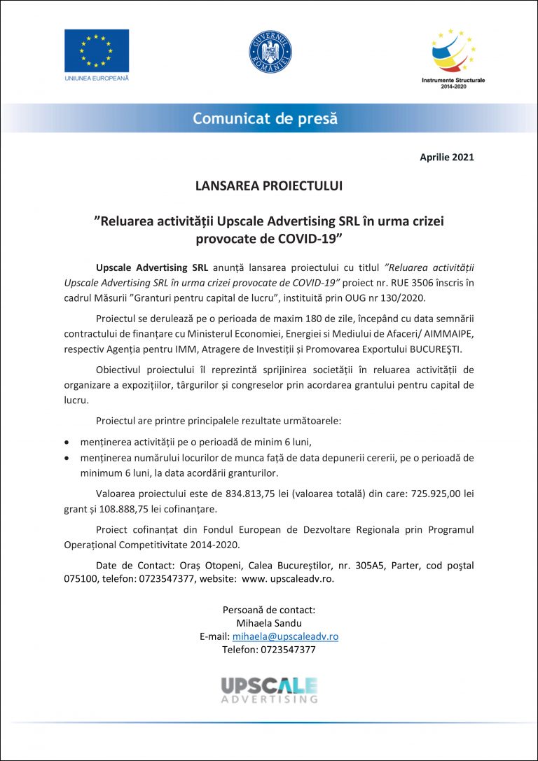 Comunicat de presă Upscale Advertising SRL