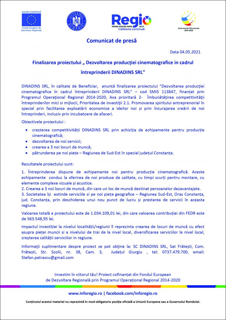 Comunicat de presă DINADINS SRL