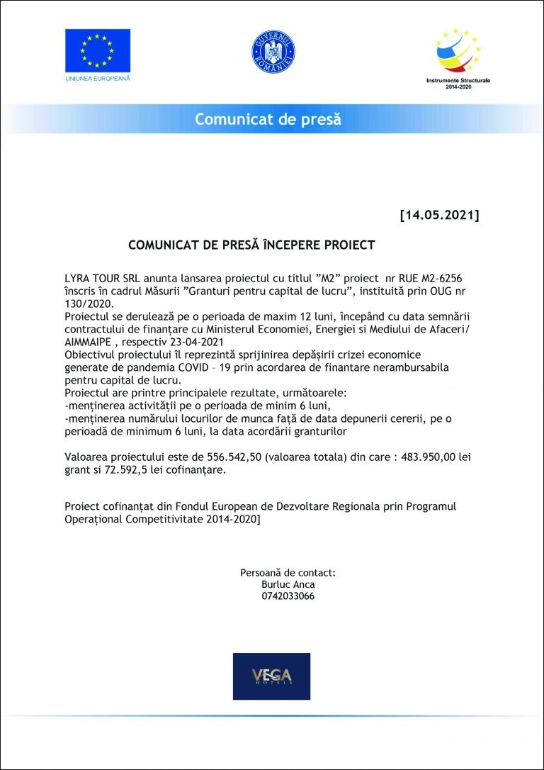 Comunicat de presă LYRA TOUR SRL