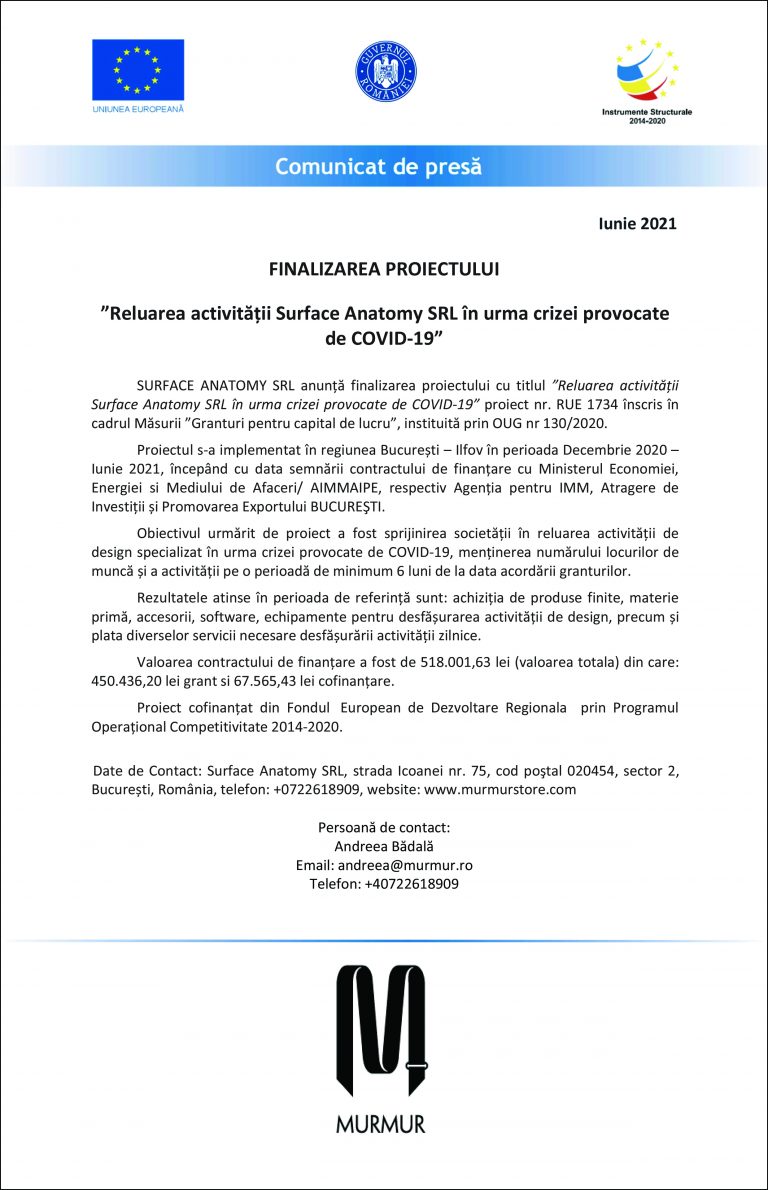 Comunicat de presă SURFACE ANATOMY SRL