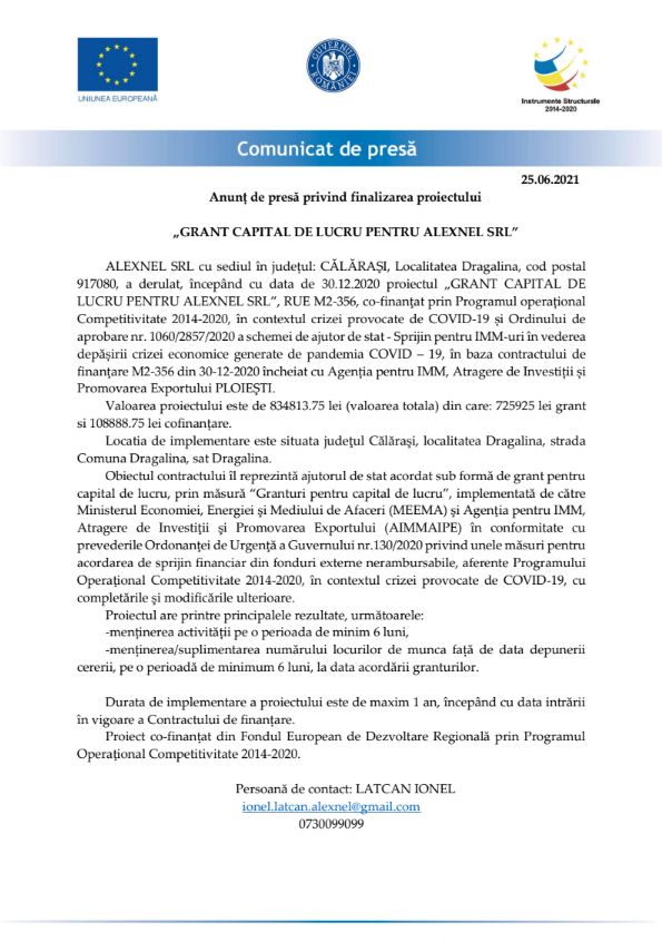 Comunicat de presă ALEXNEL SRL