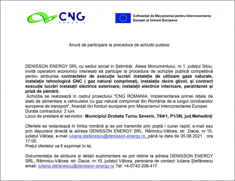 Anunț de participare DENISSON ENERGY SRL