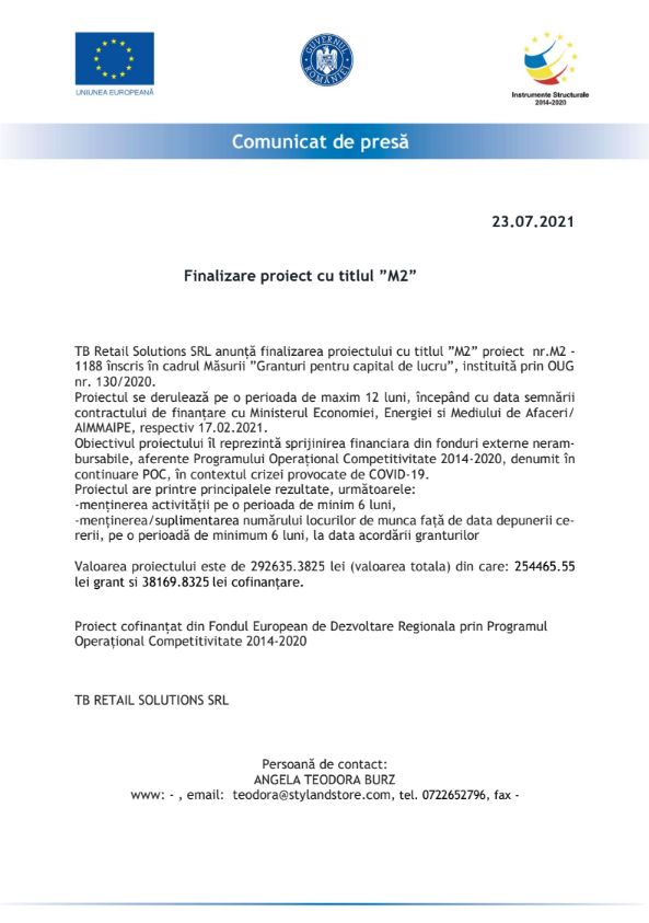 Finalizare proiect cu titlul ”M2”