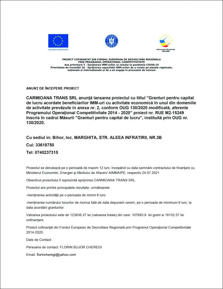 Comunicat de presa CARMIOANA TRANS SRL