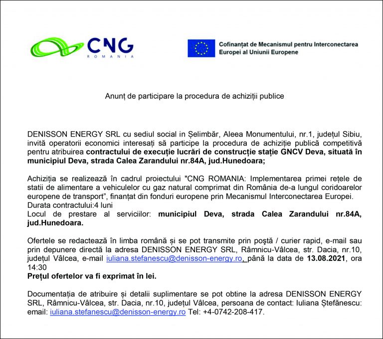 Comunicat de presă DENISSON ENERGY SRL
