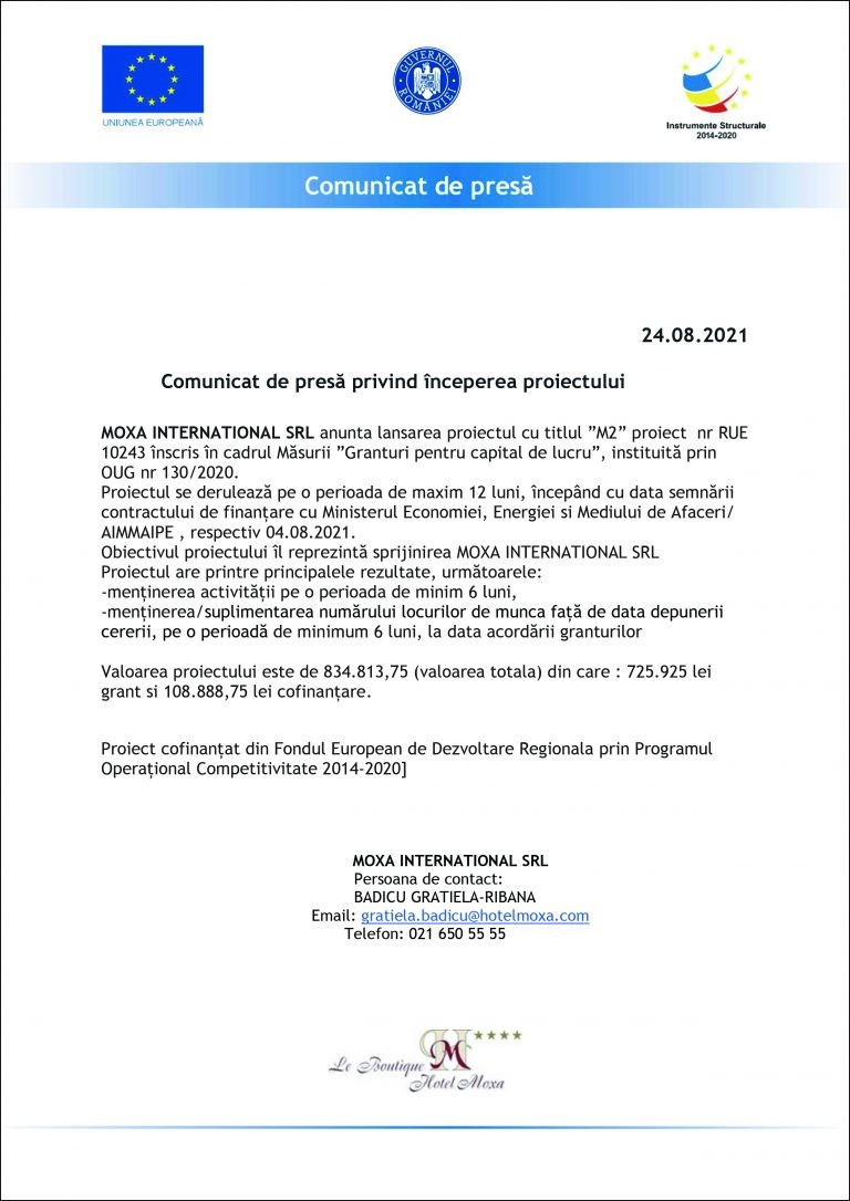 Comunicat de presa MOXA INTERNATIONAL SRL