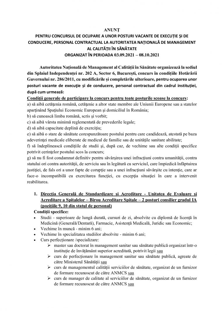 Comunicat Autoritatea Națională de Management al Calității în Sănătate