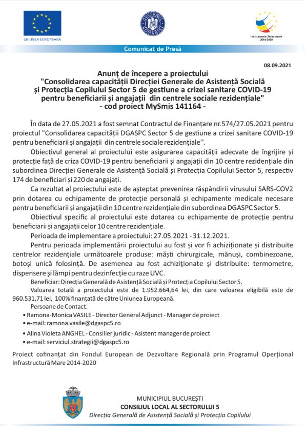 Comunicat de presa DGASPC Sector 5