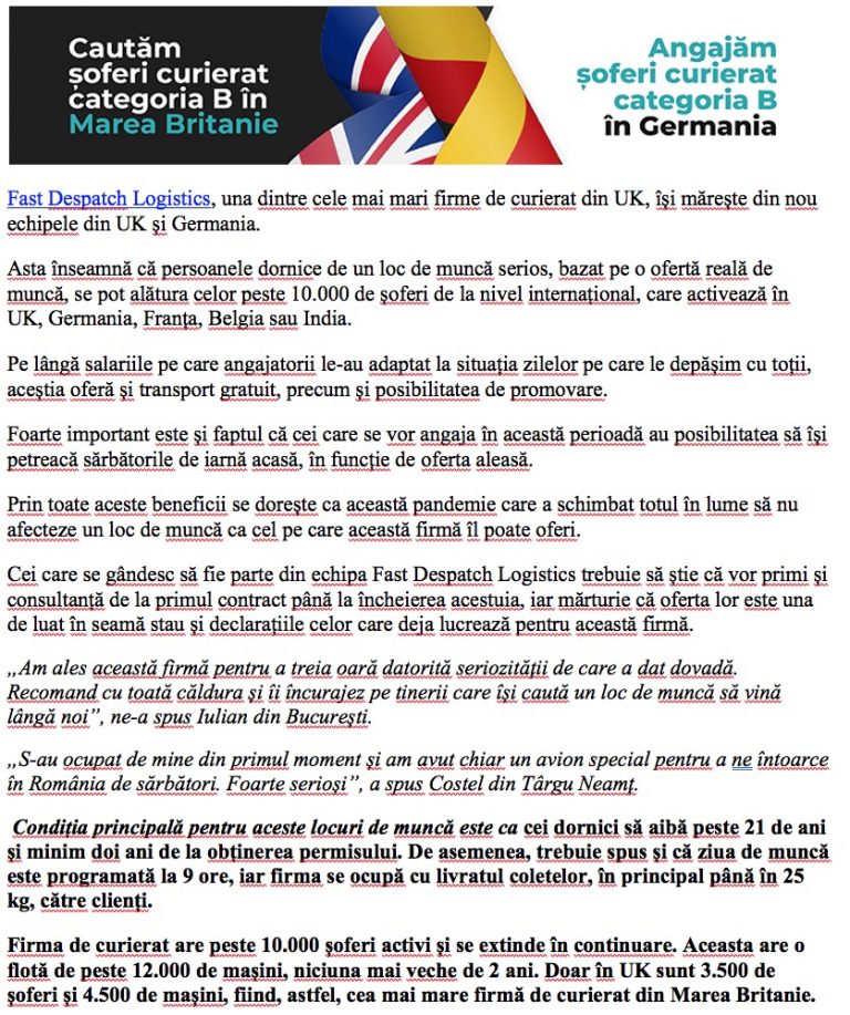 Angajam soferi curierat categoria B