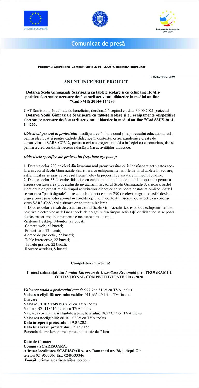 Comunicat de presa UAT Scărișoara