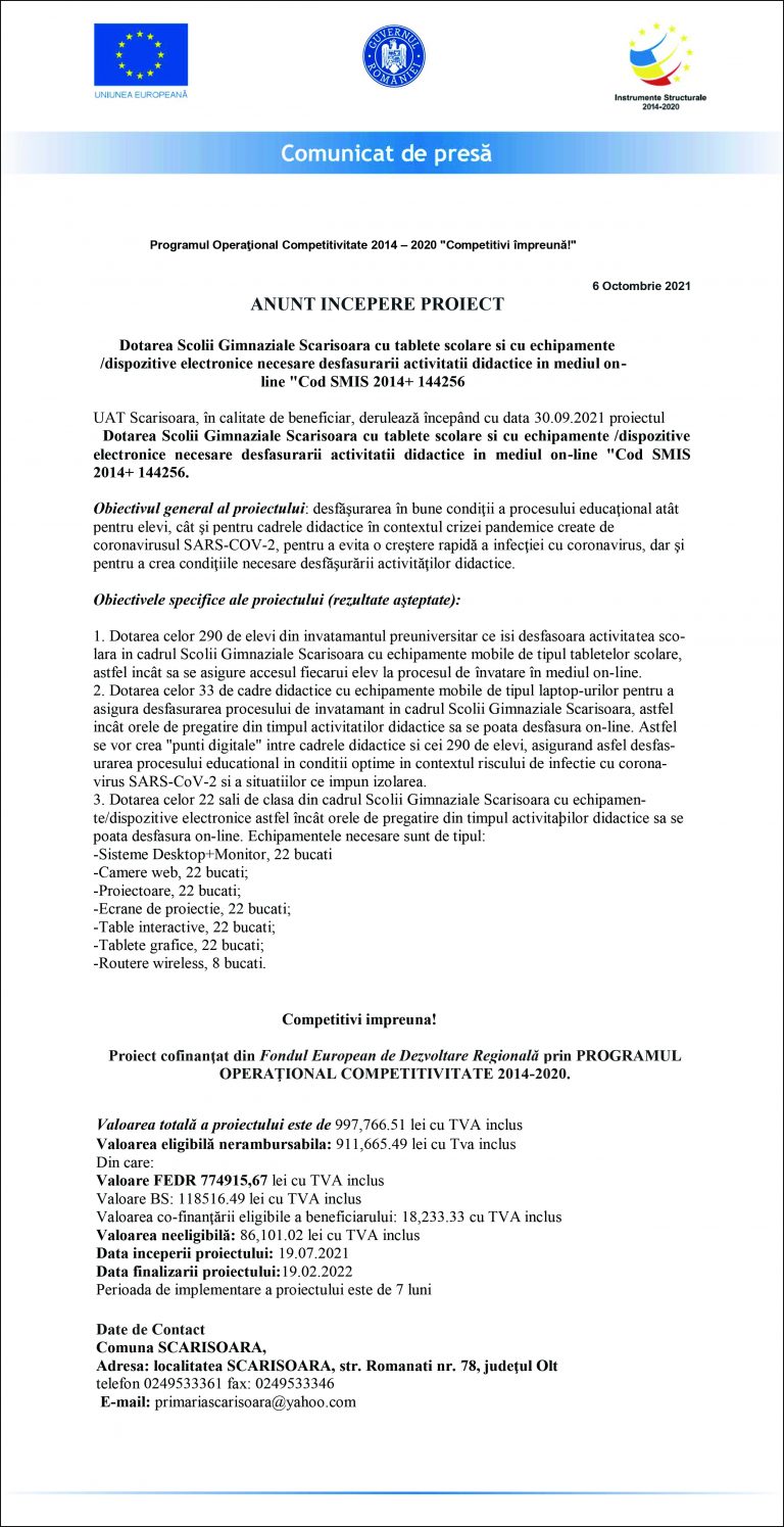 Comunicat de presa UAT Scărișoara