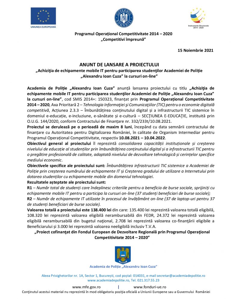 Comunicat de presa Academia de Politie Alexandru Ioan Cuza