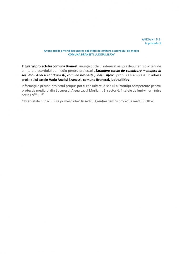 Comunicat de presă Primăria Brănești