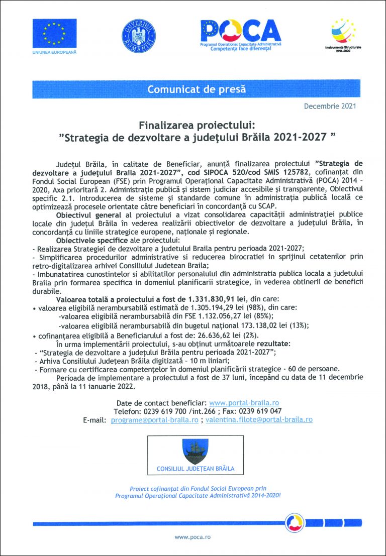 Comunicat de presă Județul Brăila (22-12-2021)