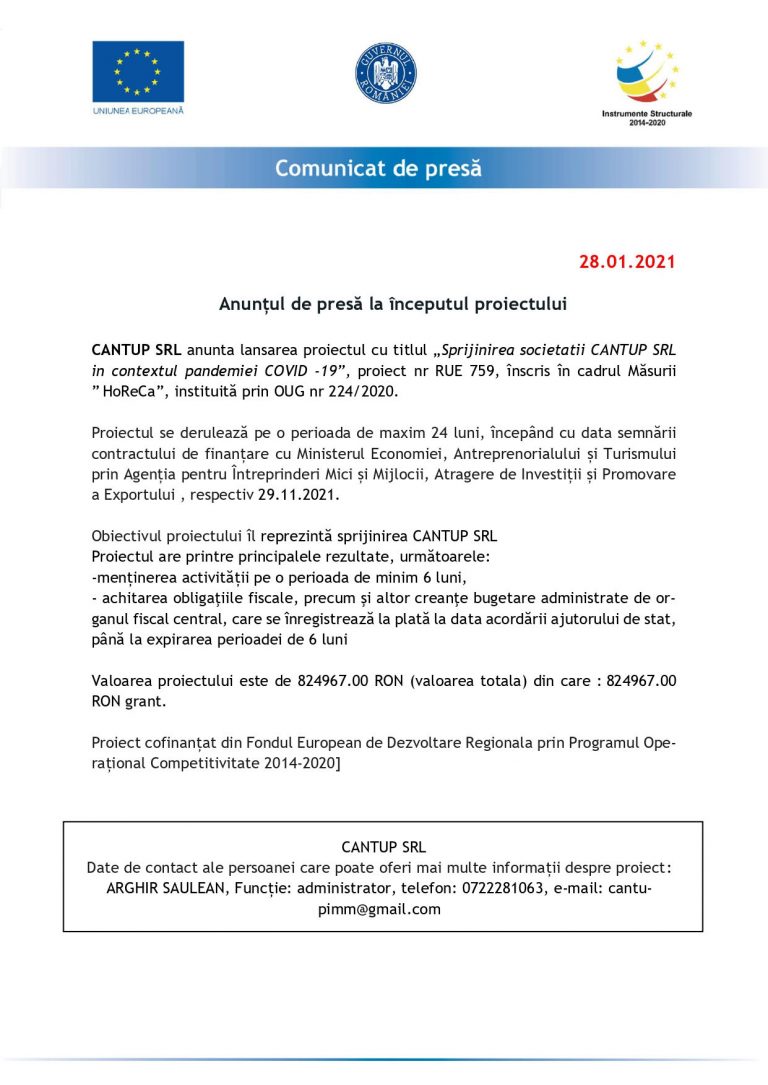 Comunicat de presă CANTUP SRL