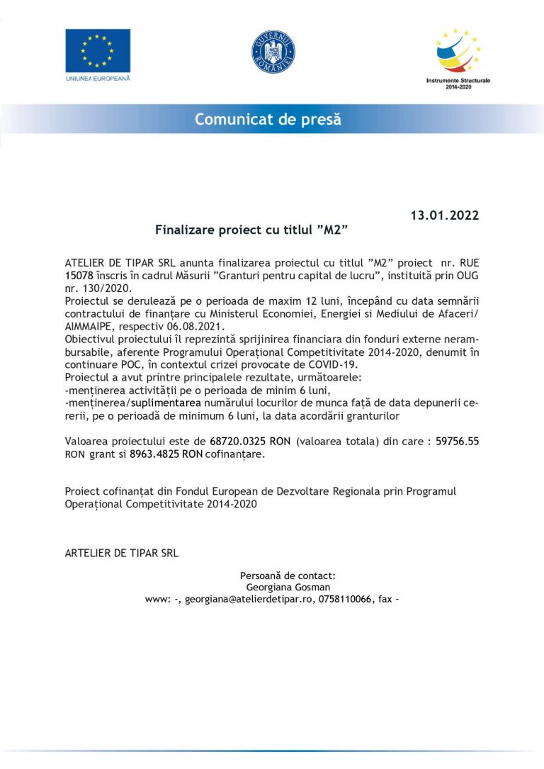 Finalizare proiect cu titlul ”M2”