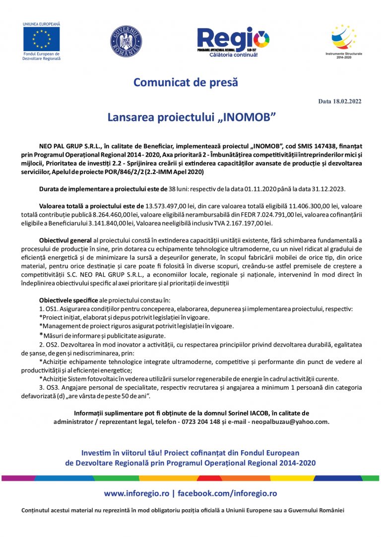 Comunicat de presa – Lansarea proiectului „INOMOB”