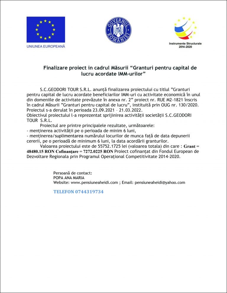 Comunicat de presă S.C.GEODORI TOUR S.R.L.