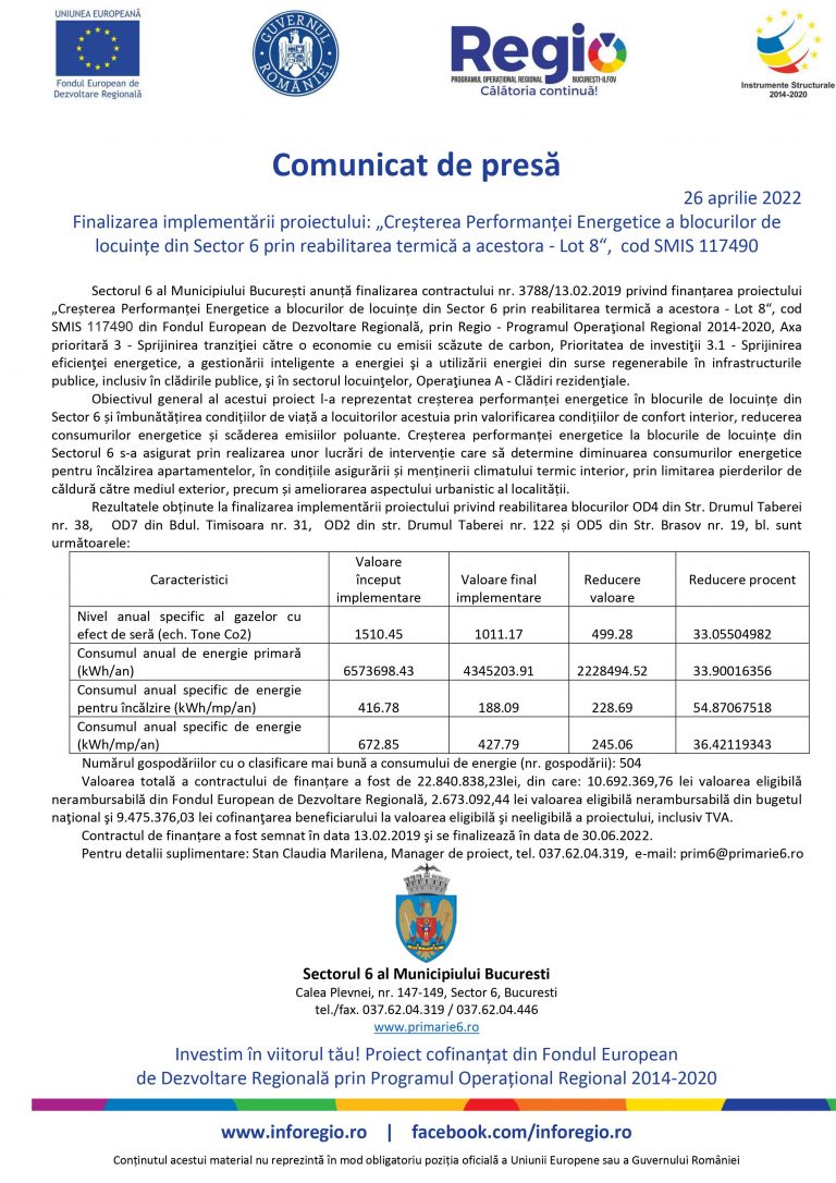 Comunicat de presă Sectorul 6 al Municipiului București