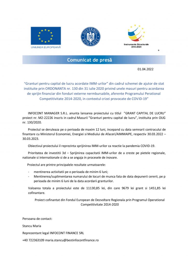 Comunicat de presă Infocont Manager