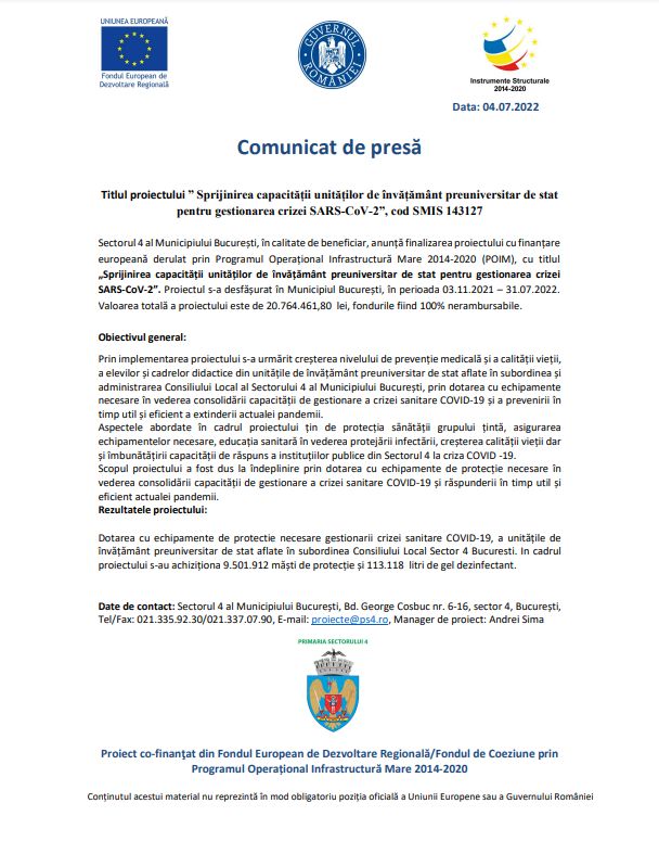 Comunicat de presă Sectorul 4