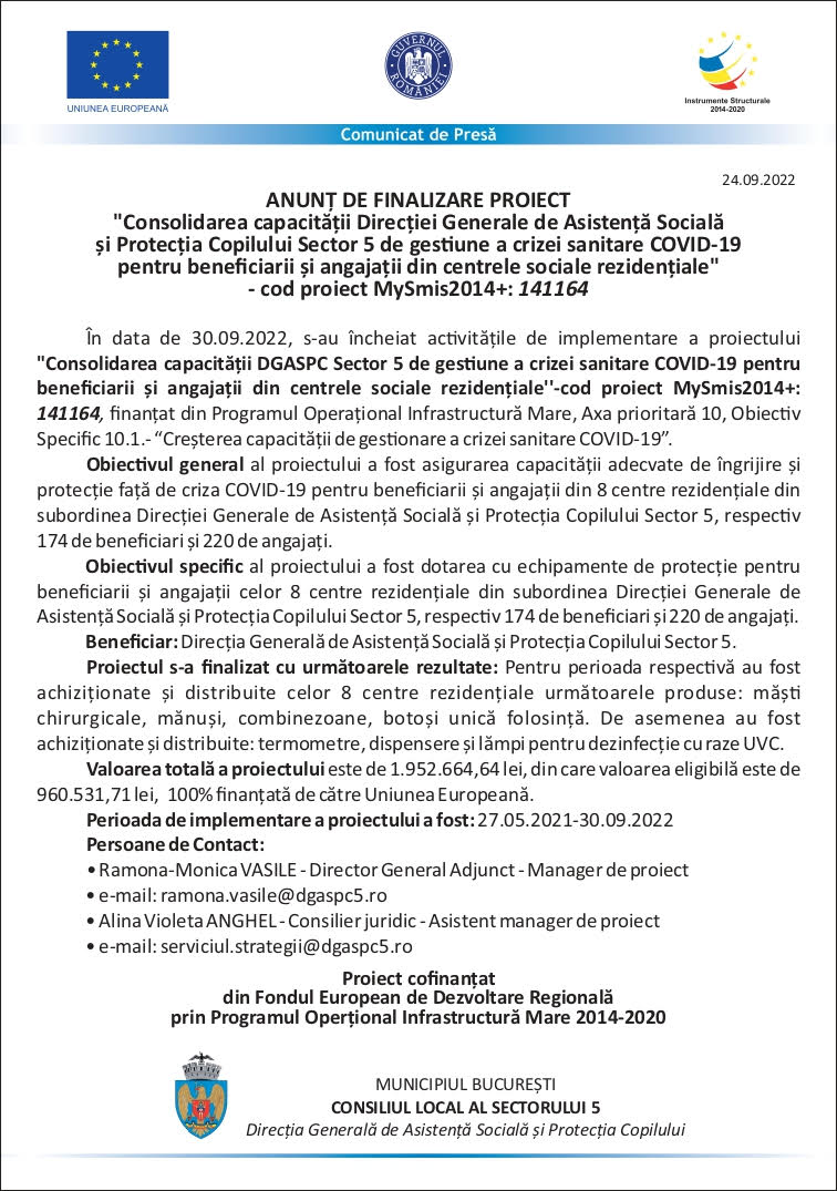 Comunicat de presă DGASPC Sector 5