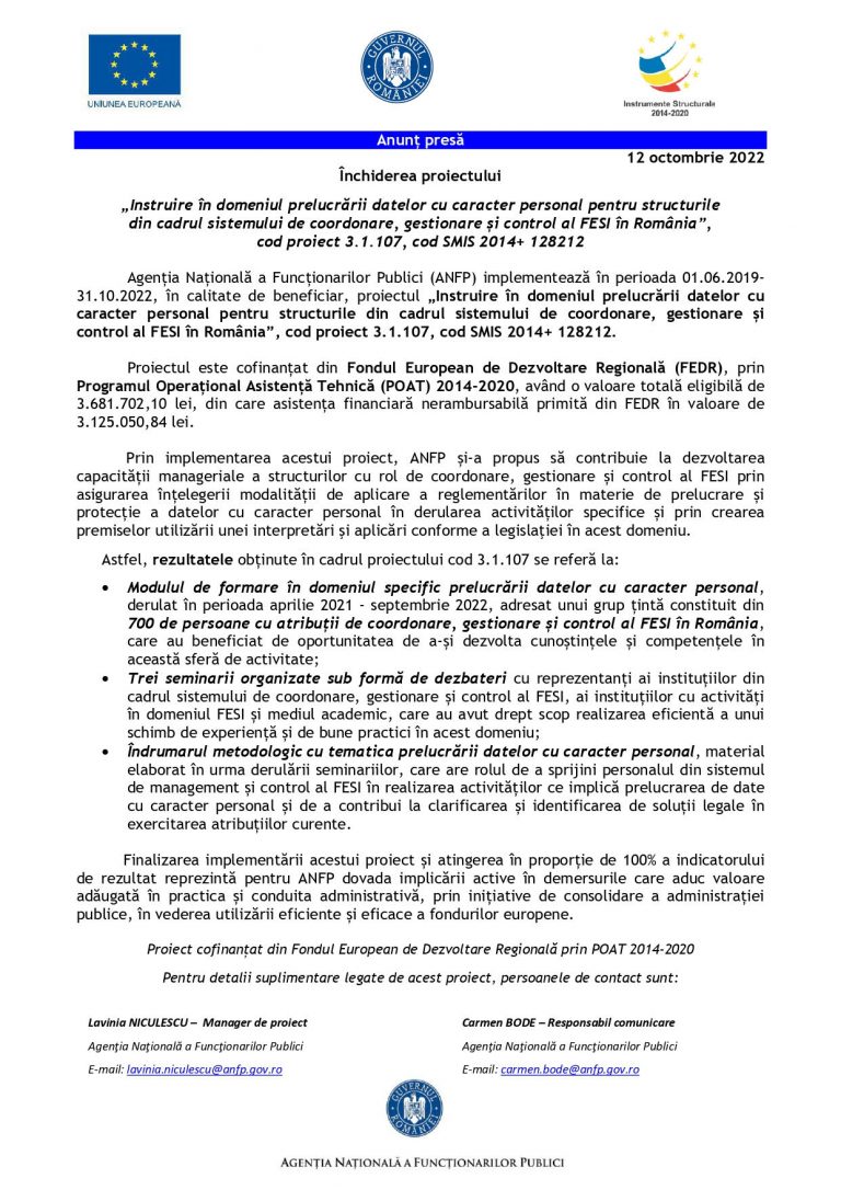Anunț presă Agenția Națională a Funcționarilor Publici