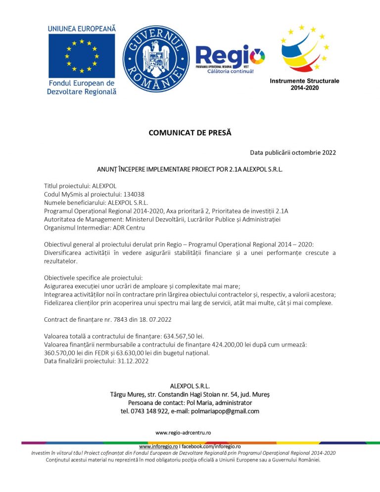 Comunicat de presa ALEXPOL SRL
