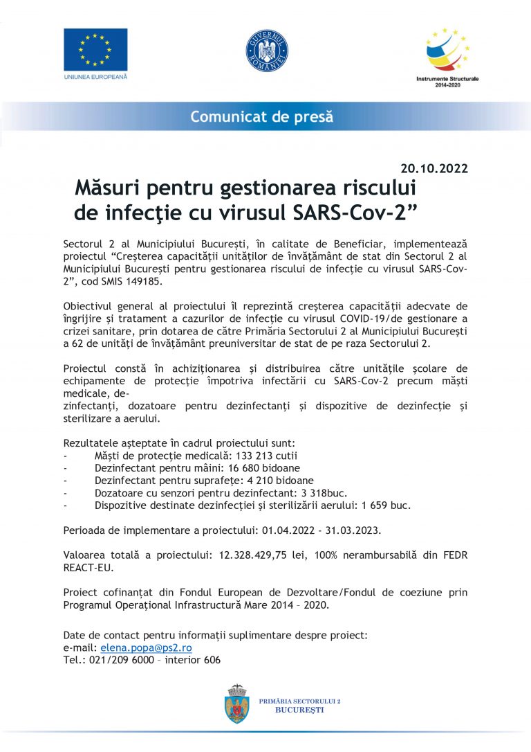 Comunicat de presă Sectorul 2 al Municipiului Bucuresti