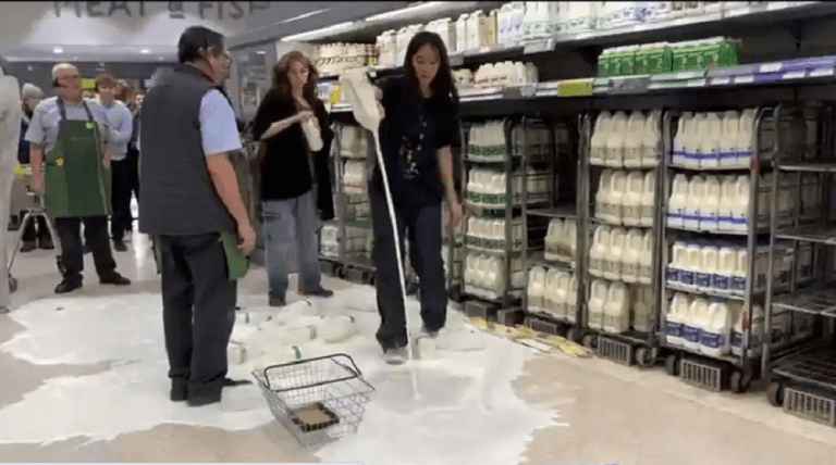 În plină criză, activiștii „eco” aruncă laptele pe jos. „Milițiile climatice” atacă supermarketurile – VIDEO