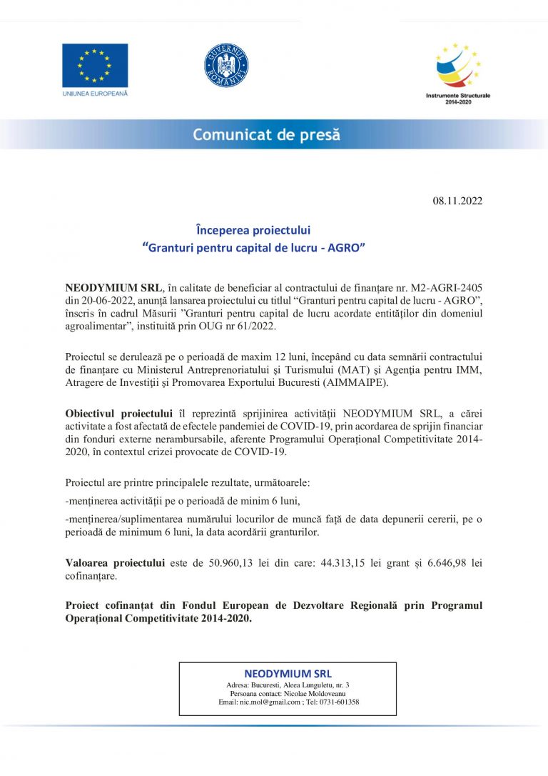 Comunicat de presă NEODYMIUM SRL