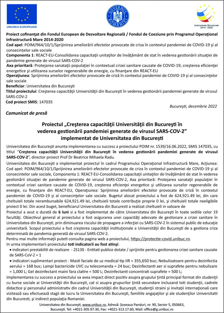 Comunicat de presă Universitatea din Bucureşti