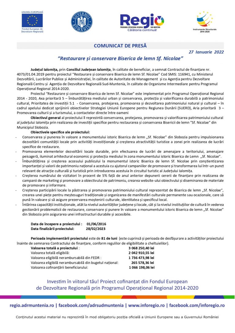 Comunicat de presă Consiliul Județean Ialomița