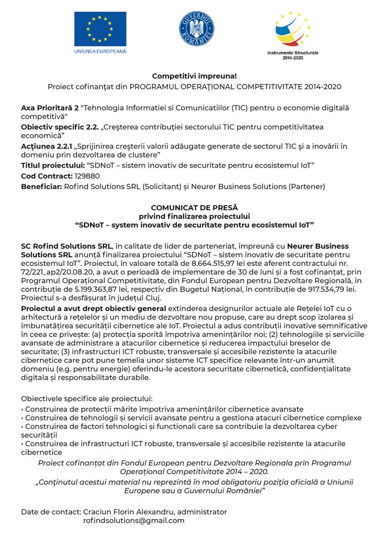 Comunicat de Presa – ROFIND SOLUTIONS SRL